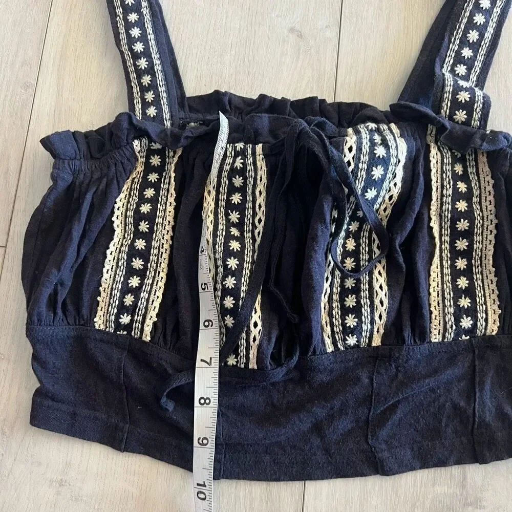 Free People Tops Crop Blue White Embroidered size s